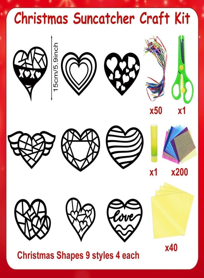 EggSun 36 Sets Valentines Suncatchers Craft Kit for Kids Ornaments Stained Glass Heart Window Arts and Crafts Kit for Classroom Holiday Projects Home Party Favors Decorations Ages 4 8 12 - Image 2